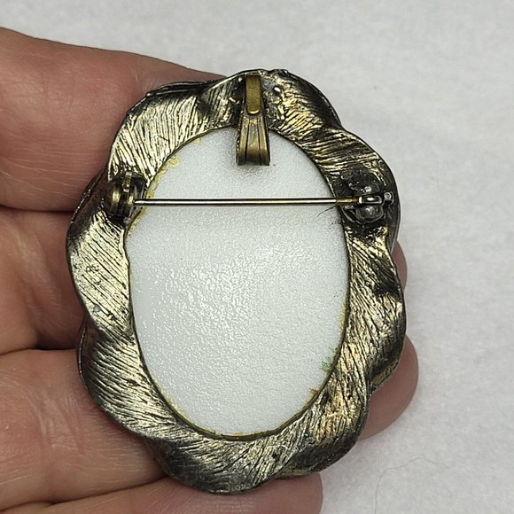 Silver Tone Asian Cherry Tree Metal Twisted Rope  Edge Pin Brooch 2" Tall ...403 - Picture 4 of 7